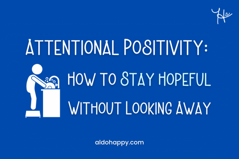 An illustrated figure washing dishes — Attentional Positivity: How to Stay Hopeful Without Looking Away — a little dose of happy